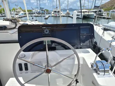 Deck of Selah, a Fountaine Pajot FP 44 Maestro catamaran at Road Town, British Virgin Islands