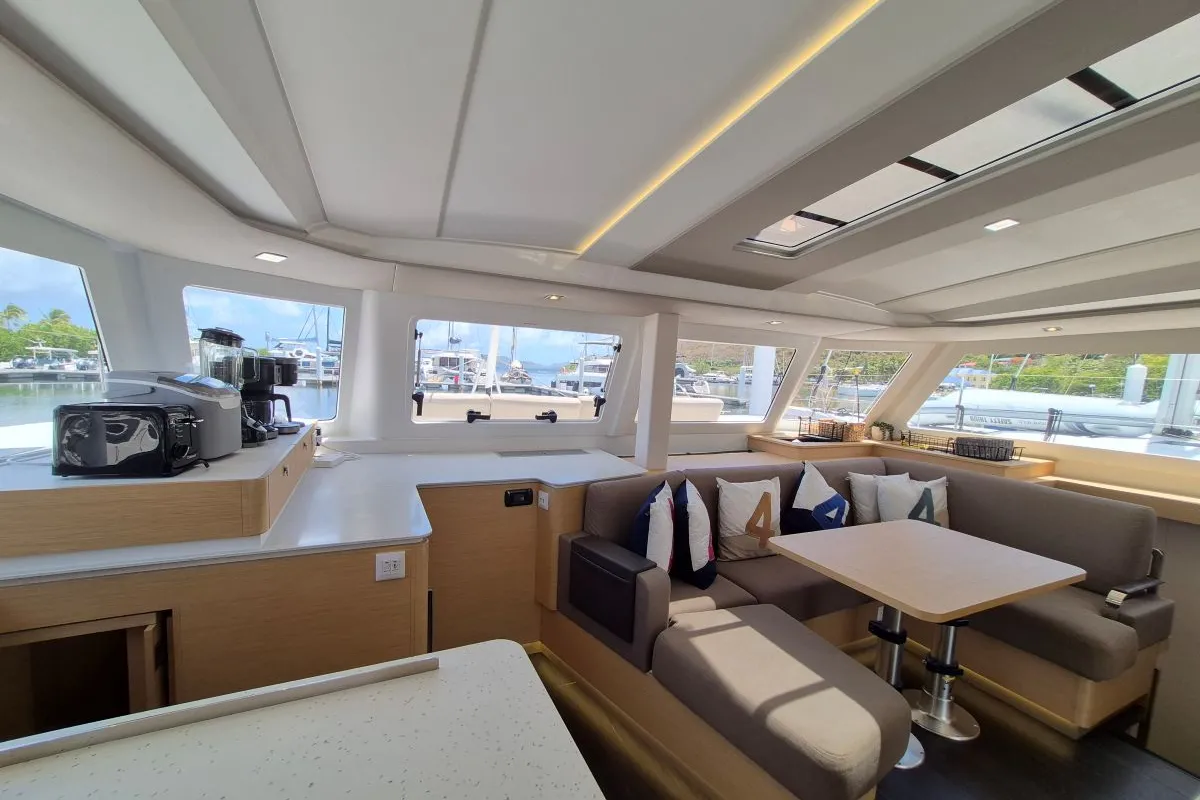 Salon of Selah, a Fountaine Pajot FP 44 Maestro catamaran at Road Town, British Virgin Islands