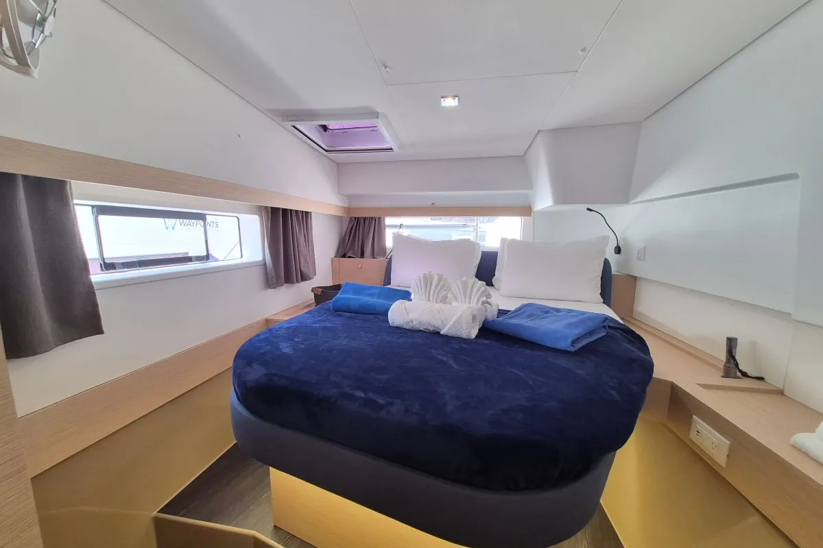 Cabin on Selah, a Fountaine Pajot FP 44 Maestro catamaran at Road Town, British Virgin Islands