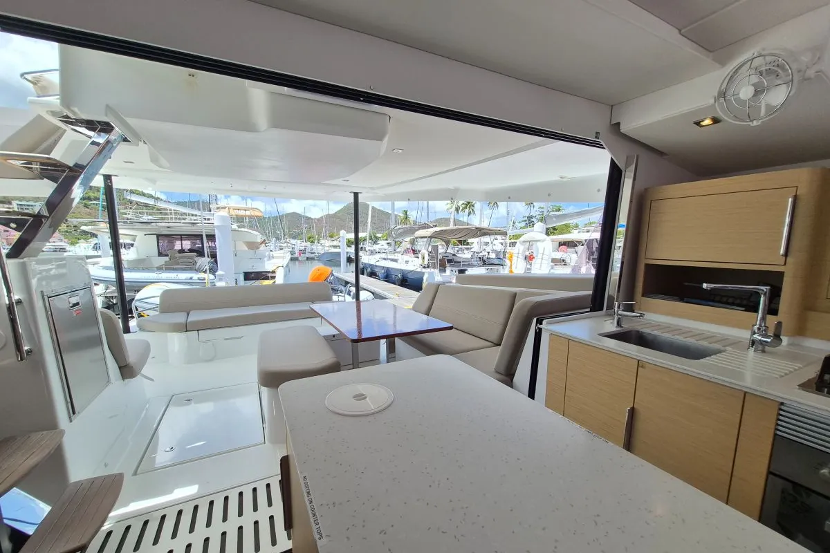 Galley of Selah, a Fountaine Pajot FP 44 Maestro catamaran at Road Town, British Virgin Islands