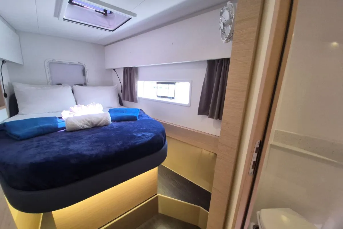 Cabin on Selah, a Fountaine Pajot FP 44 Maestro catamaran at Road Town, British Virgin Islands