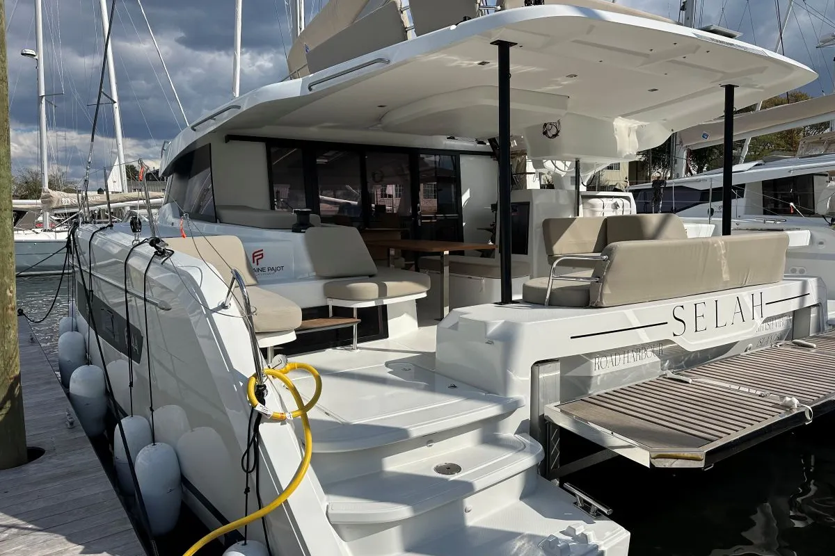 Selah, a Fountaine Pajot FP 44 Maestro catamaran at Road Town, British Virgin Islands