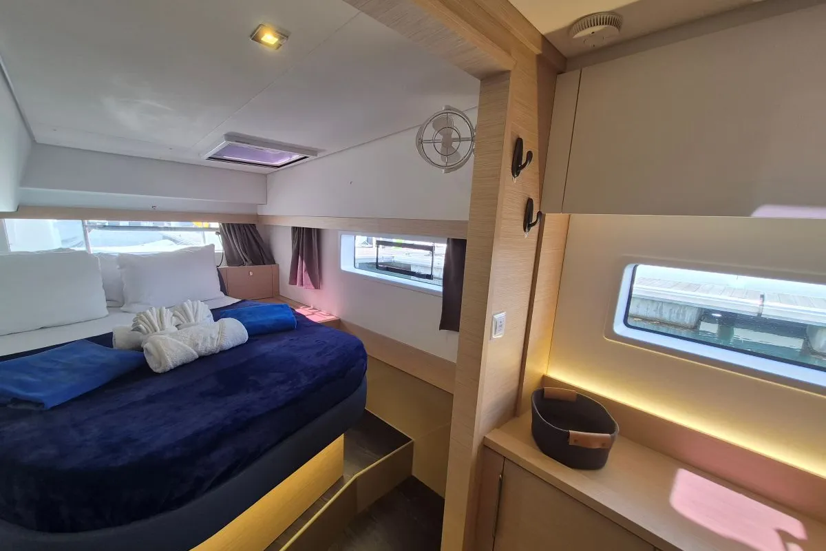 Cabin on Selah, a Fountaine Pajot FP 44 Maestro catamaran at Road Town, British Virgin Islands