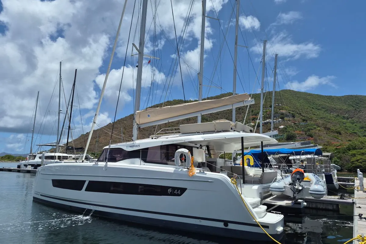 Selah, a Fountaine Pajot FP 44 Maestro catamaran at Road Town, British Virgin Islands