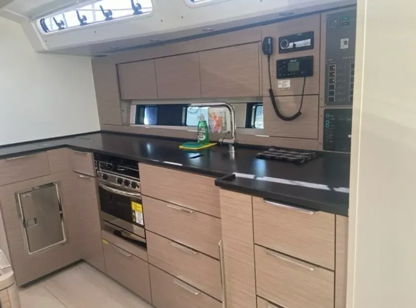 Galley of Okeanida, a Hanse 460 sailboat at Lavrion, Greece
