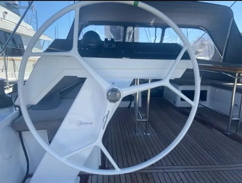 Cockpit of Okeanida, a Hanse 460 sailboat at Lavrion, Greece