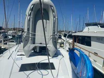 Deck of Okeanida, a Hanse 460 sailboat at Lavrion, Greece