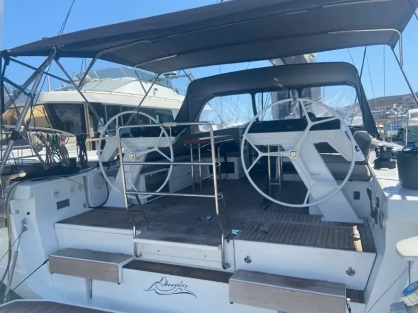Cockpit of Okeanida, a Hanse 460 sailboat at Lavrion, Greece