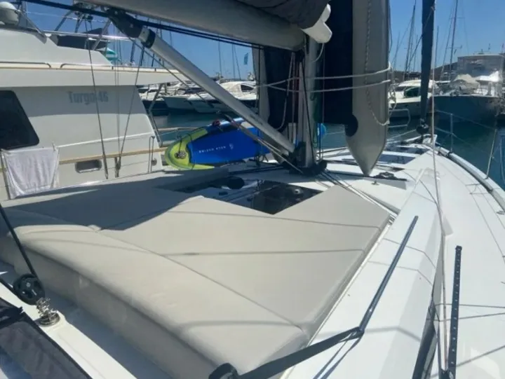 Deck of Okeanida, a Hanse 460 sailboat at Lavrion, Greece
