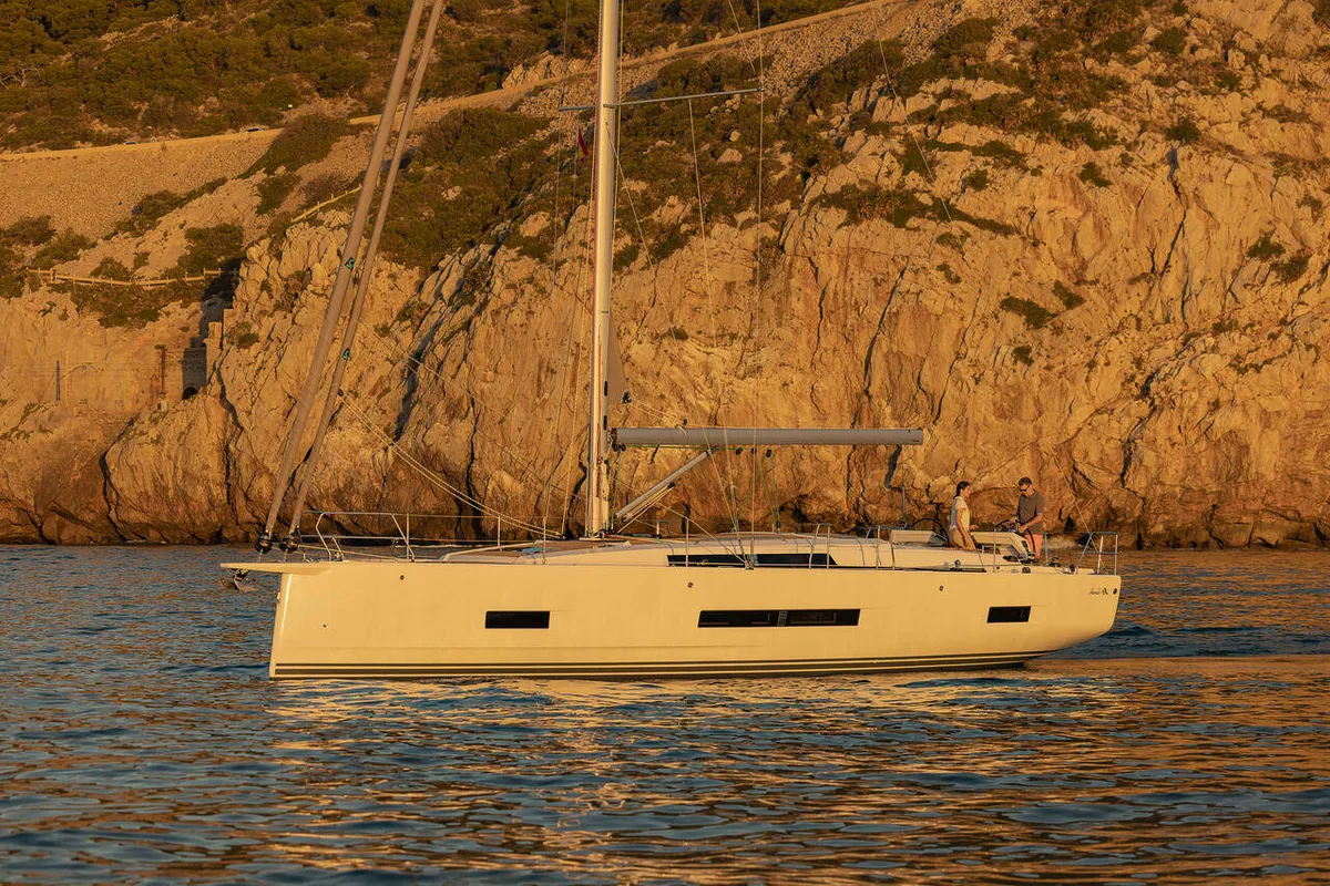 Exterior view of Okeanida, a Hanse 460 sailboat at Lavrion, Greece