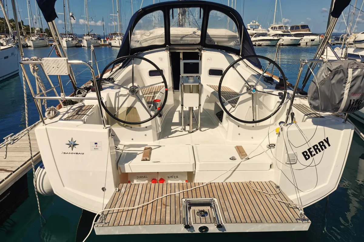 Exterior view of Berry, a Jeanneau Sun Odyssey 349 sailboat at Općina Pakoštane, Croatia