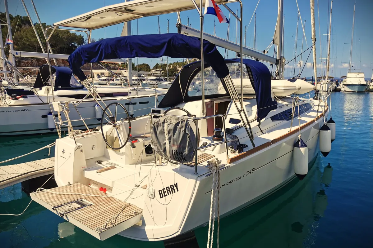 Exterior view of Berry, a Jeanneau Sun Odyssey 349 sailboat at Općina Pakoštane, Croatia