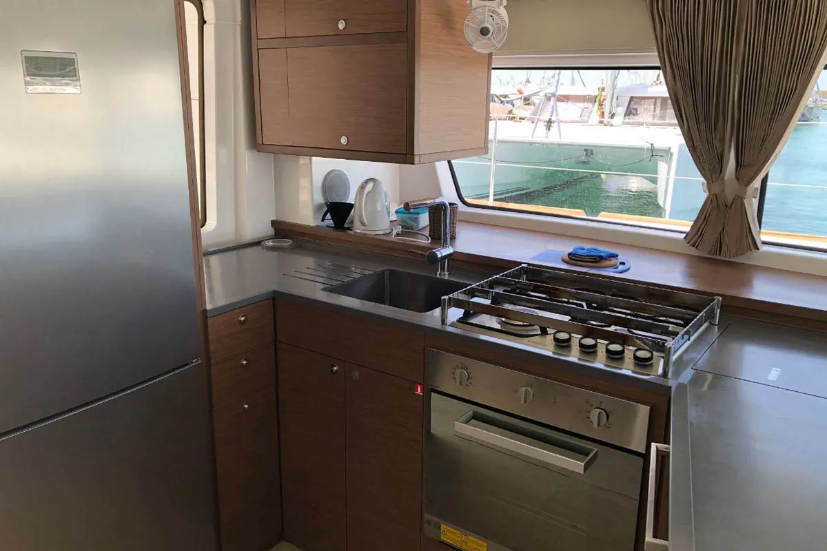 Galley of Smajla 2 Sweden, a Lagoon 52 F catamaran at Athens, Greece