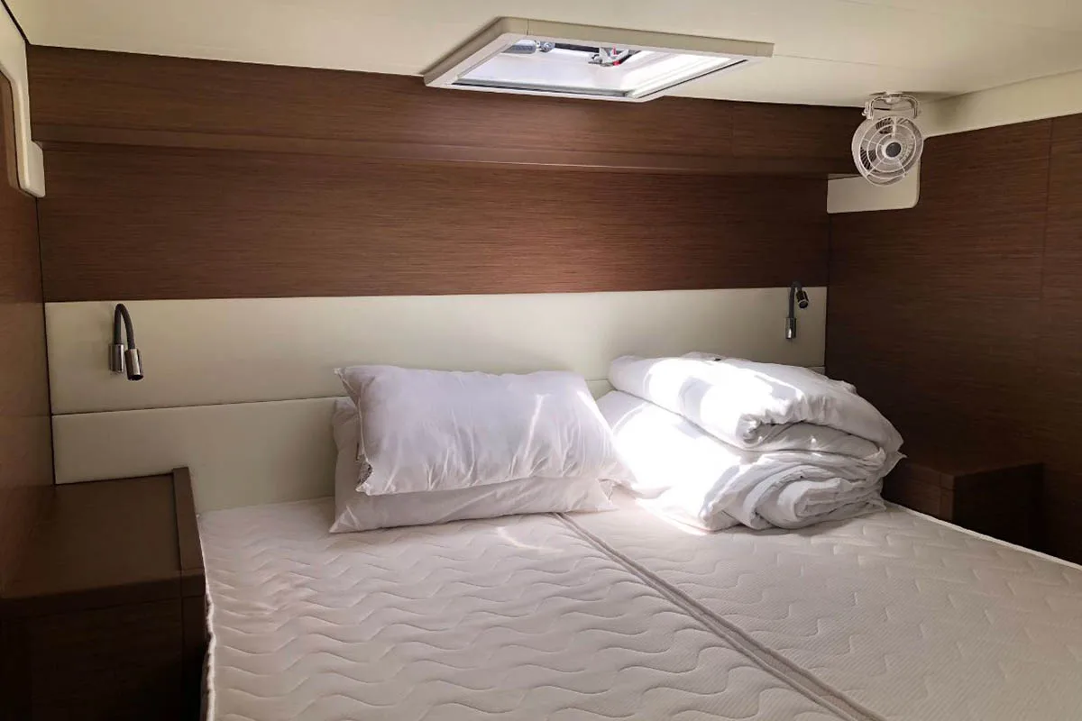 Cabin on Smajla 2 Sweden, a Lagoon 52 F catamaran at Athens, Greece