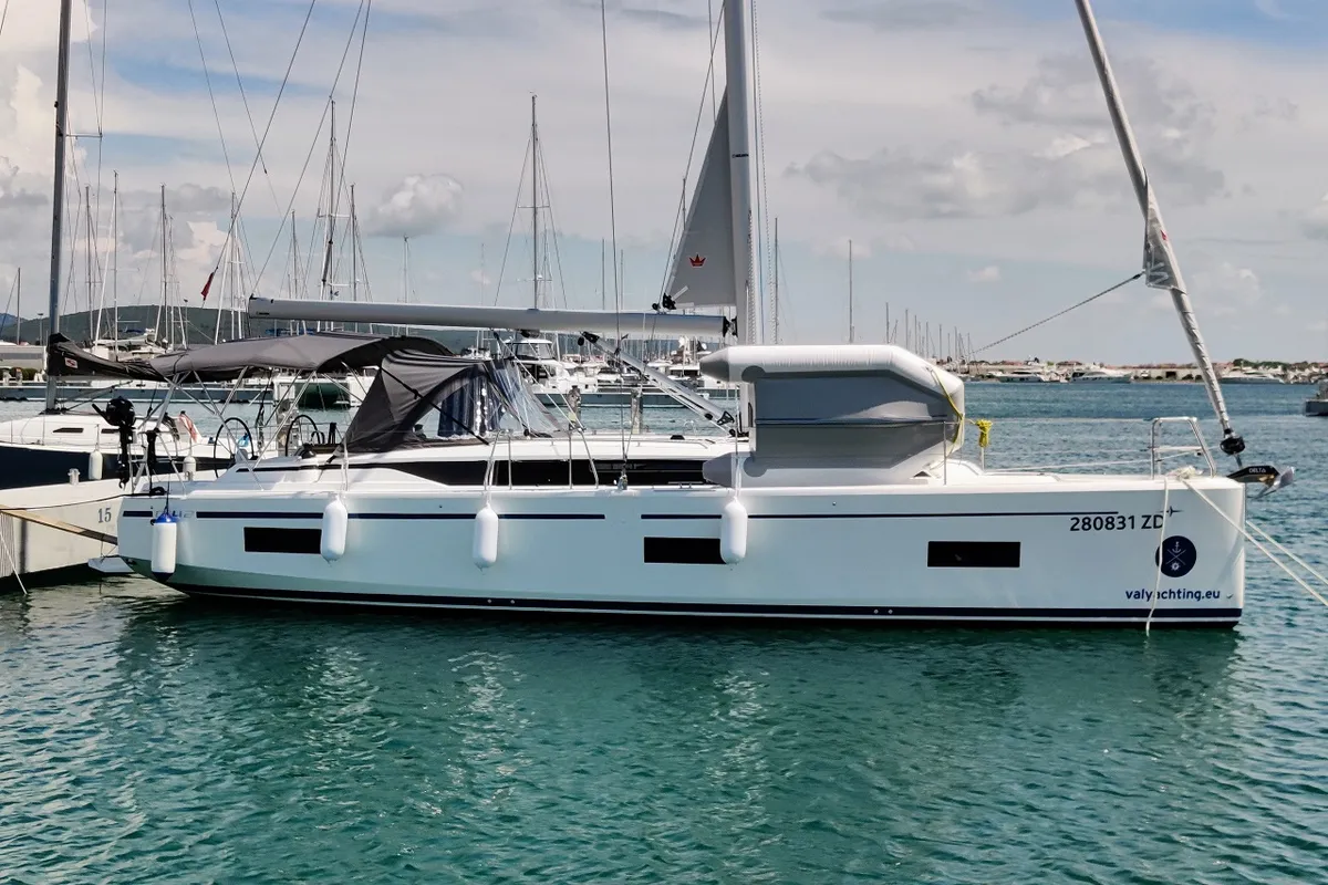 Exterior view of Relax, a Bavaria C42 sailboat at Sukošan, Croatia