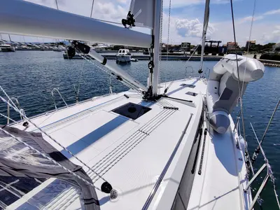 Deck of Relax, a Bavaria C42 sailboat at Sukošan, Croatia