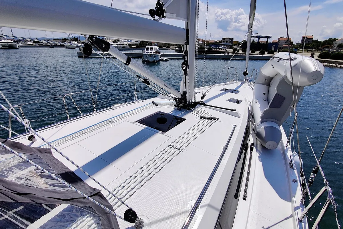 Deck of Relax, a Bavaria C42 sailboat at Sukošan, Croatia