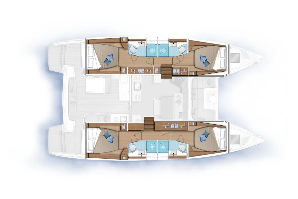 Floor plan of Peaches, a Lagoon 46 catamaran at Lefkada, Greece