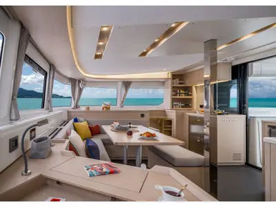 Salon of Peaches, a Lagoon 46 catamaran at Lefkada, Greece
