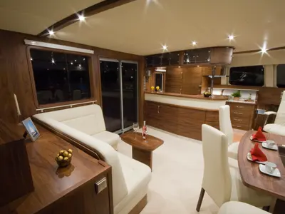 Salon of Marea, a Sunreef 62 catamaran at Isla Aguja Cabins San Blas, Panama