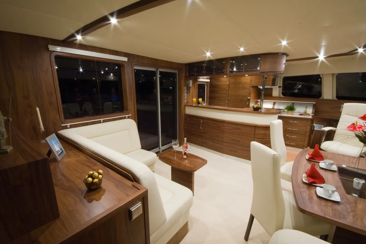 Salon of Marea, a Sunreef 62 catamaran at Isla Aguja Cabins San Blas, Panama