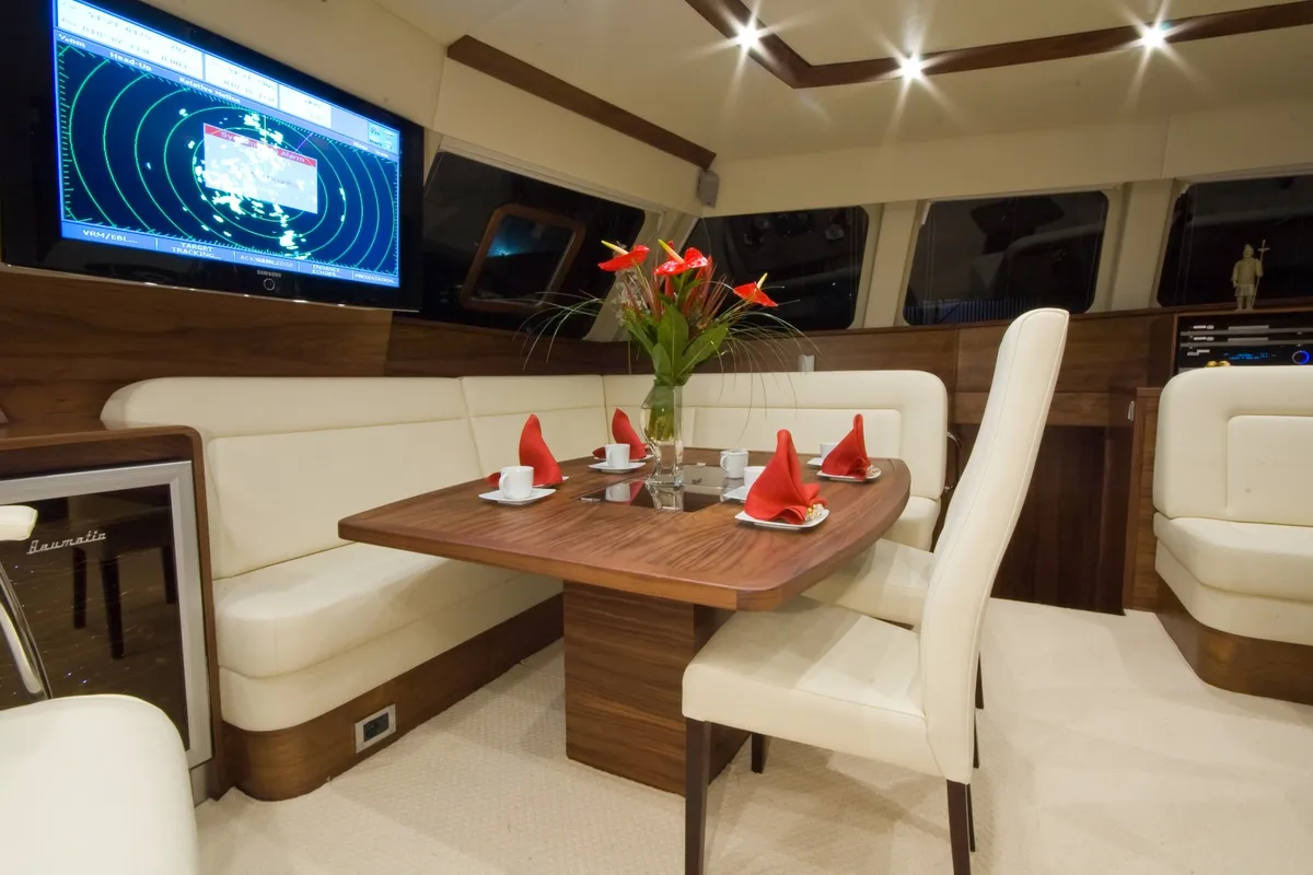 Salon of Marea, a Sunreef 62 catamaran at Isla Aguja Cabins San Blas, Panama