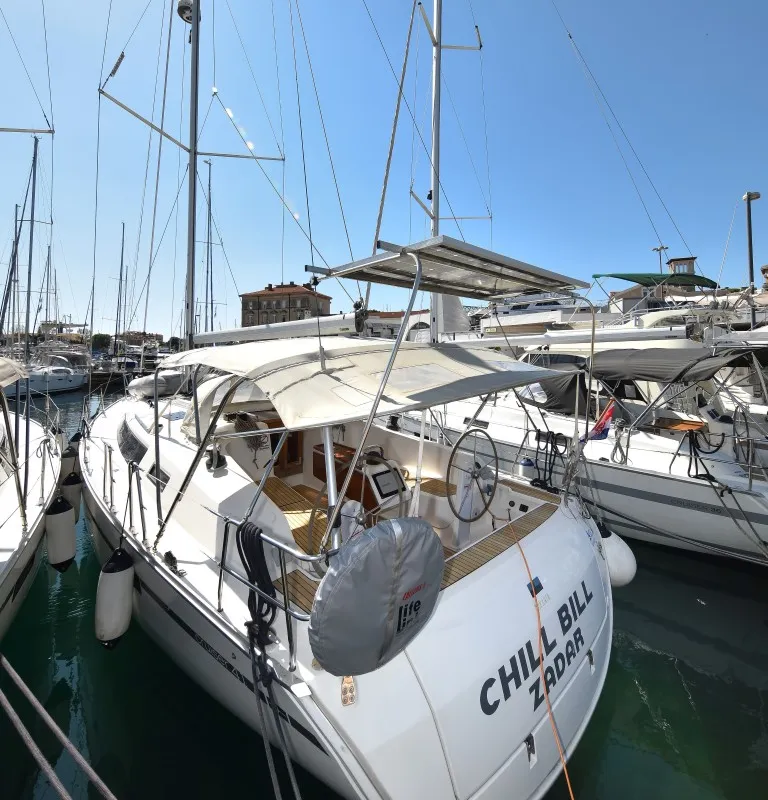 Deck of Chill Bill, a Bavaria Cruiser 41 sailboat at Zadar, Croatia