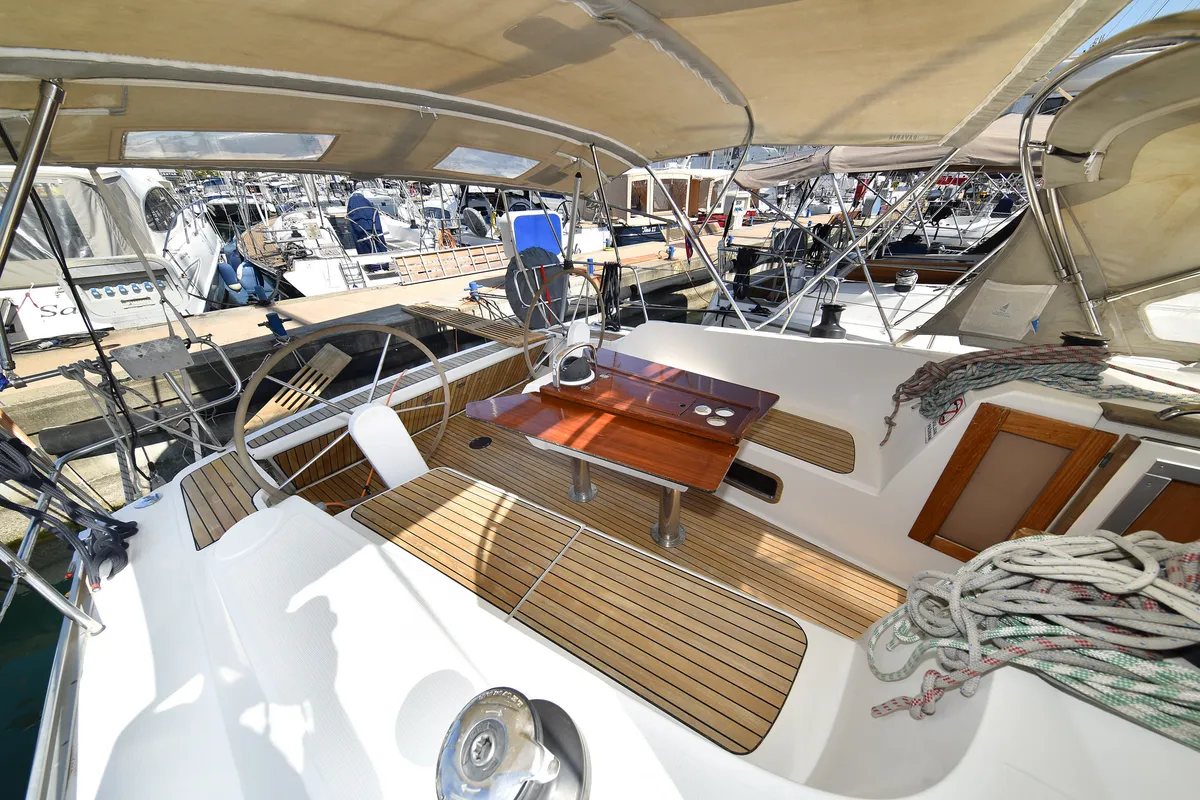 Cockpit of Chill Bill, a Bavaria Cruiser 41 sailboat at Zadar, Croatia