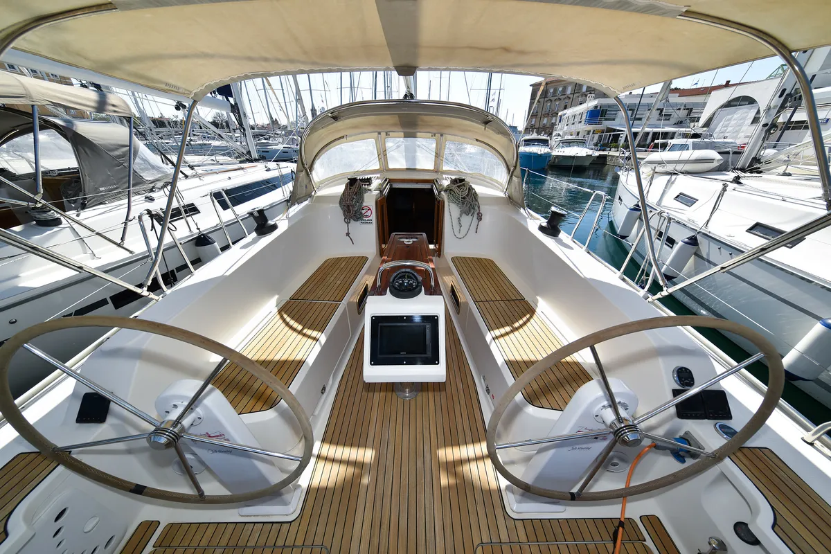 Cockpit of Chill Bill, a Bavaria Cruiser 41 sailboat at Zadar, Croatia
