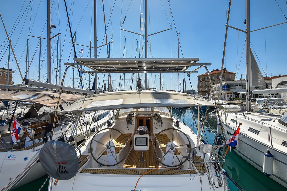 Exterior view of Chill Bill, a Bavaria Cruiser 41 sailboat at Zadar, Croatia
