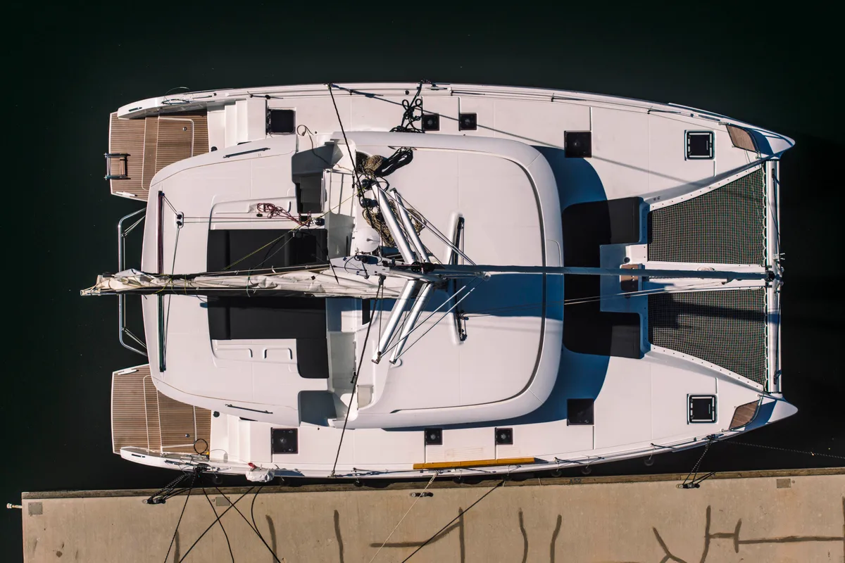 Exterior view of Poseidon, a Lagoon 46 catamaran at Šibenik, Croatia