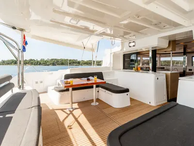 Deck of Poseidon, a Lagoon 46 catamaran at Šibenik, Croatia
