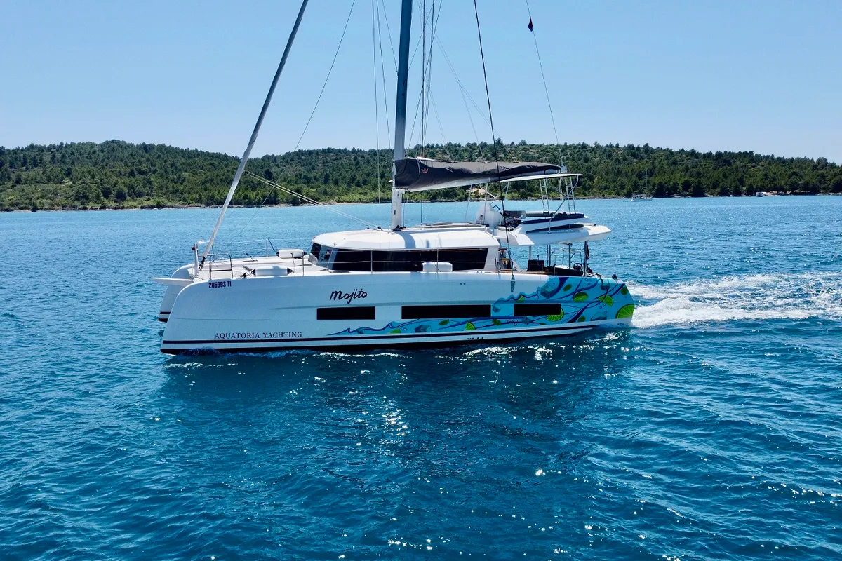 Exterior view of Mojito, a Dufour 48 Catamaran catamaran at Pirovac, Croatia