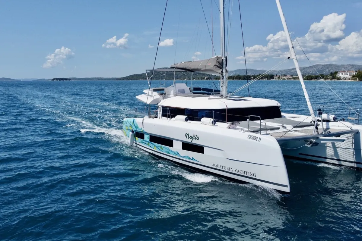 Exterior view of Mojito, a Dufour 48 Catamaran catamaran at Pirovac, Croatia