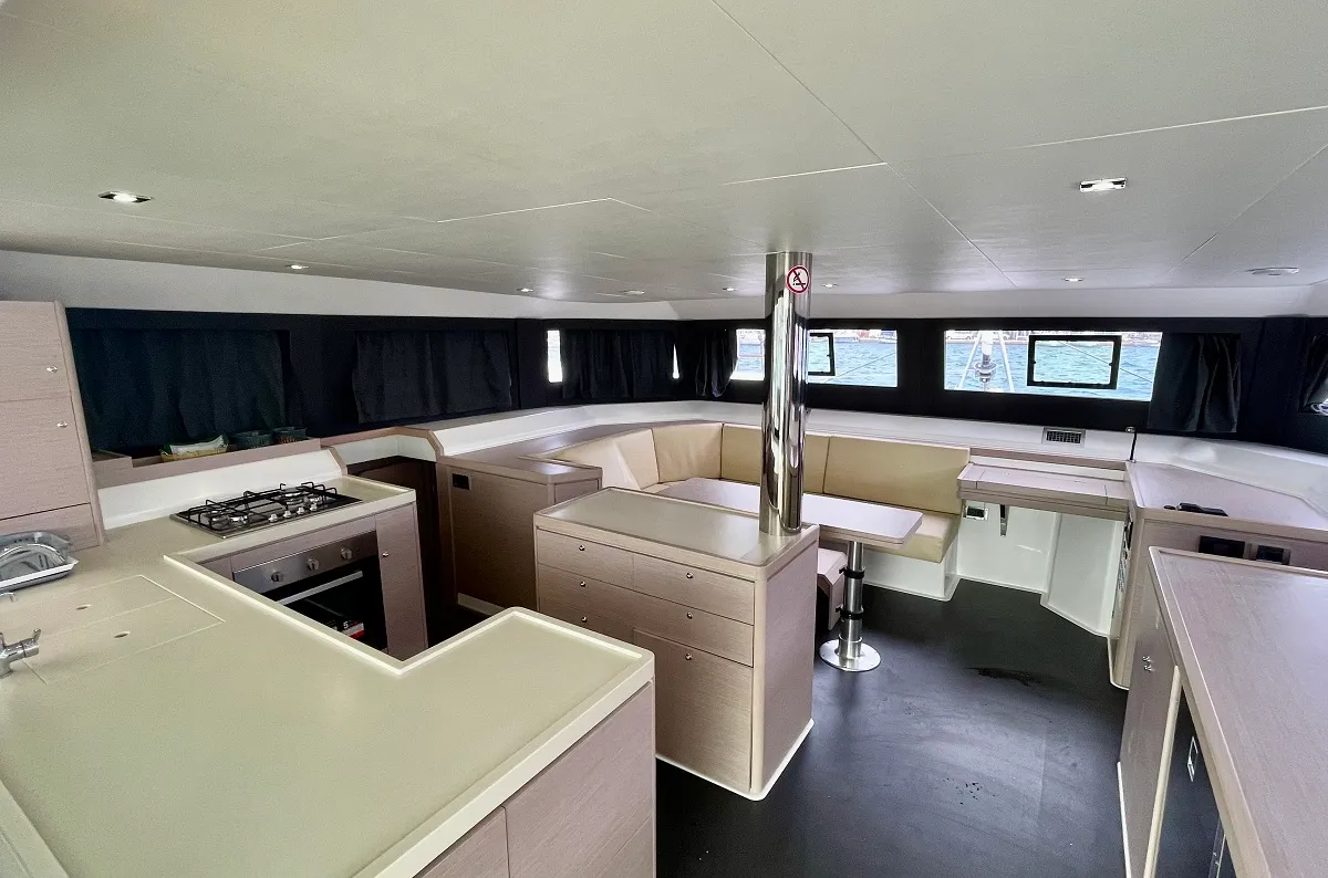 Salon of Mojito, a Dufour 48 Catamaran catamaran at Pirovac, Croatia