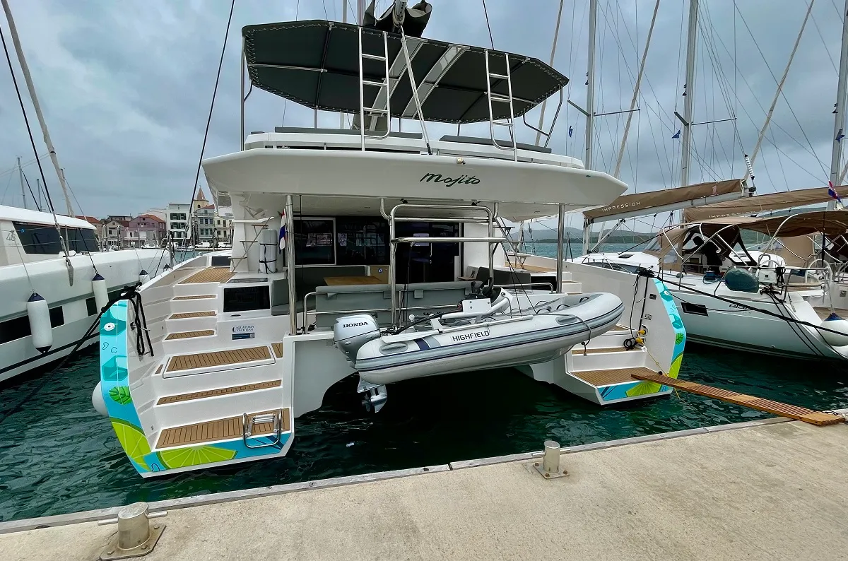 Exterior view of Mojito, a Dufour 48 Catamaran catamaran at Pirovac, Croatia