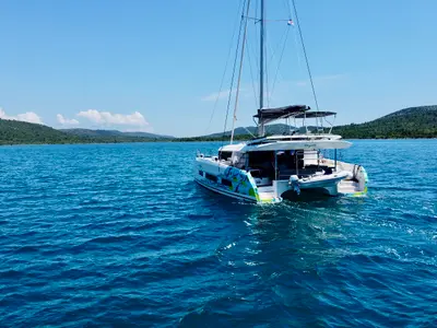 Salon of Mojito, a Dufour 48 Catamaran catamaran at Pirovac, Croatia