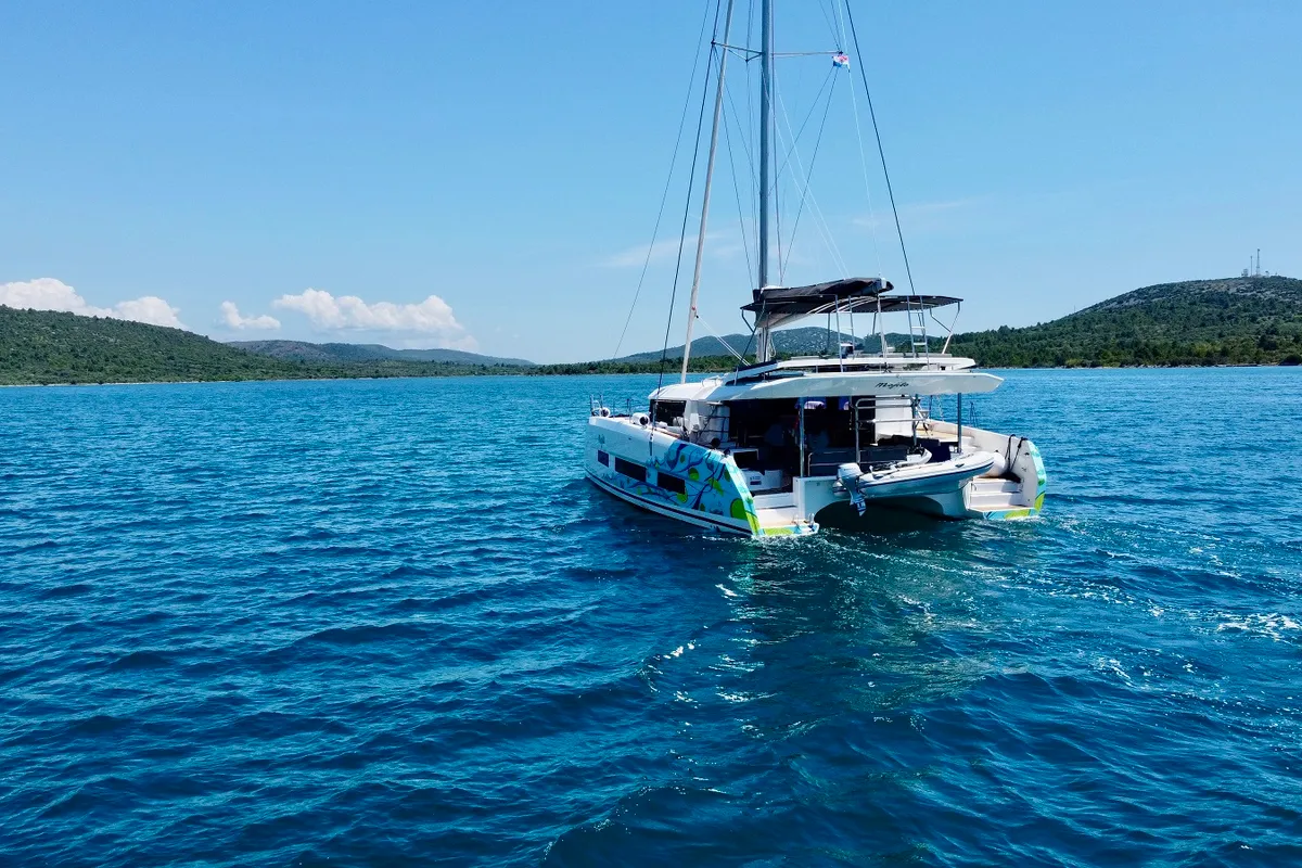 Salon of Mojito, a Dufour 48 Catamaran catamaran at Pirovac, Croatia