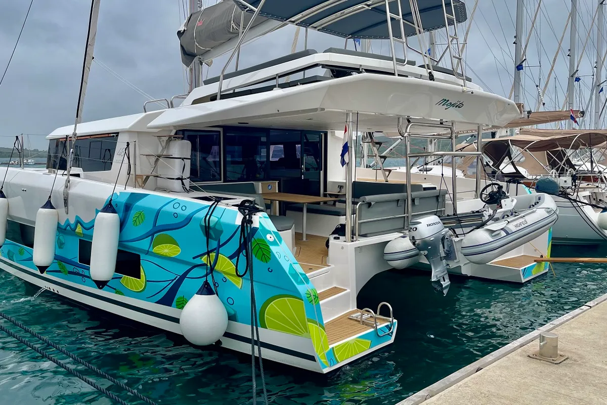 Exterior view of Mojito, a Dufour 48 Catamaran catamaran at Pirovac, Croatia