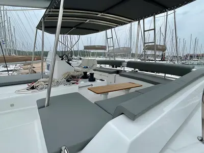 Cockpit of Mojito, a Dufour 48 Catamaran catamaran at Pirovac, Croatia