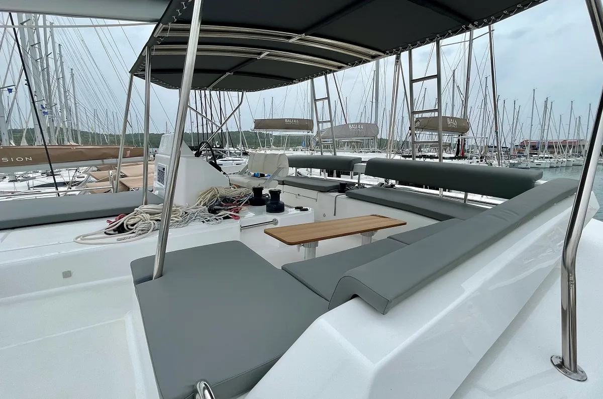 Cockpit of Mojito, a Dufour 48 Catamaran catamaran at Pirovac, Croatia