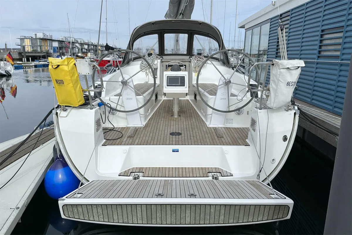 Cockpit of Tiger, a Bavaria Cruiser 37 sailboat at Flensburg, Germany