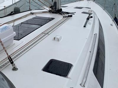 Deck of Apollon, a Bavaria Cruiser 51 sailboat at Athens, Greece