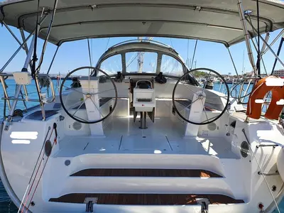 Cockpit of Apollon, a Bavaria Cruiser 51 sailboat at Athens, Greece
