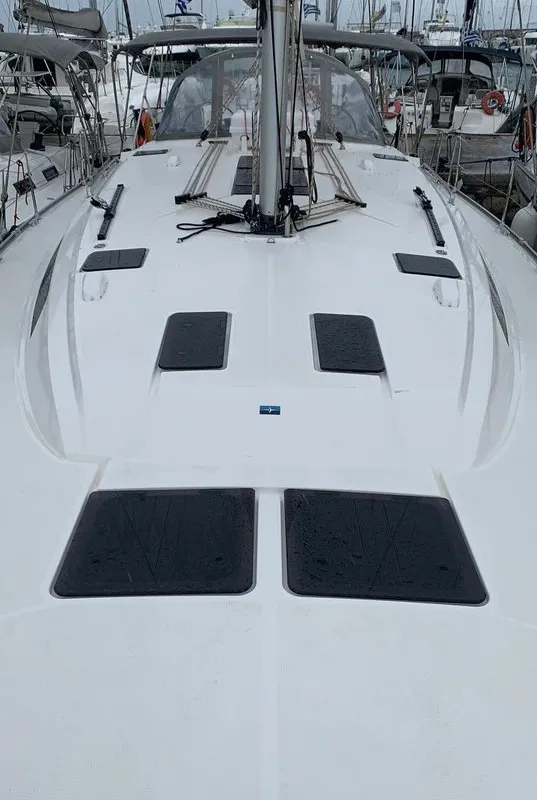 Deck of Apollon, a Bavaria Cruiser 51 sailboat at Athens, Greece