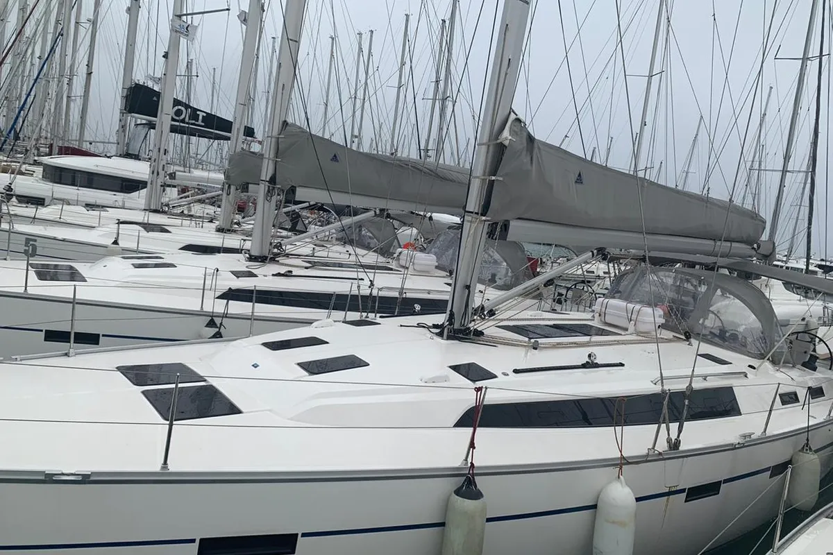 Exterior view of Apollon, a Bavaria Cruiser 51 sailboat at Athens, Greece