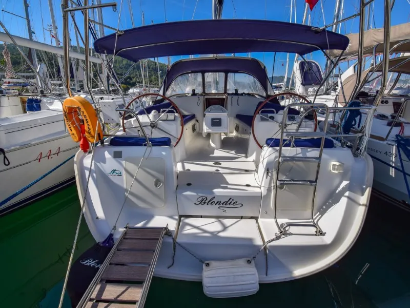 Cockpit of Blondie, a Beneteau Cyclades 43.4 sailboat at Marmaris, Turkey