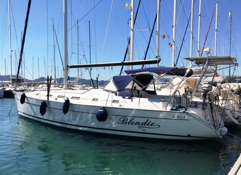 Exterior view of Blondie, a Beneteau Cyclades 43.4 sailboat at Marmaris, Turkey