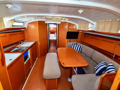 Salon of Blondie, a Beneteau Cyclades 43.4 sailboat at Marmaris, Turkey
