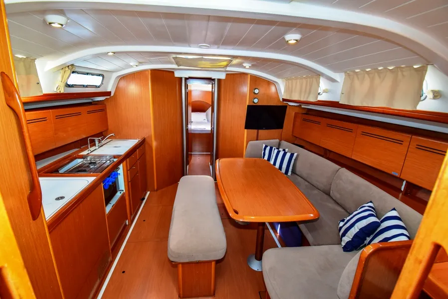 Salon of Blondie, a Beneteau Cyclades 43.4 sailboat at Marmaris, Turkey